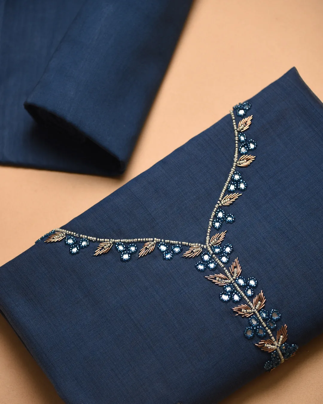 Blue Chanderi Embroidered Unstitched Suit Fabric Set Chanderi Jamdani Woven Dupatta