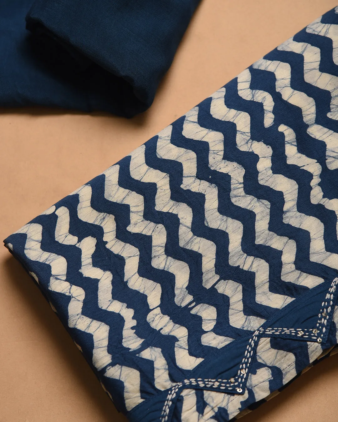 Blue Chanderi Printed With Embroidery Unstitched Suit Fabric Set With Chanderi Printed Dupatta