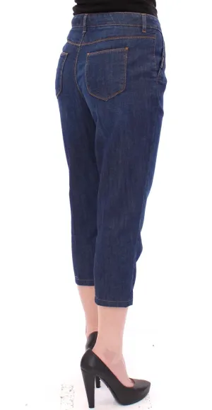 Blue Cotton Cropped Regular Fit Jeans