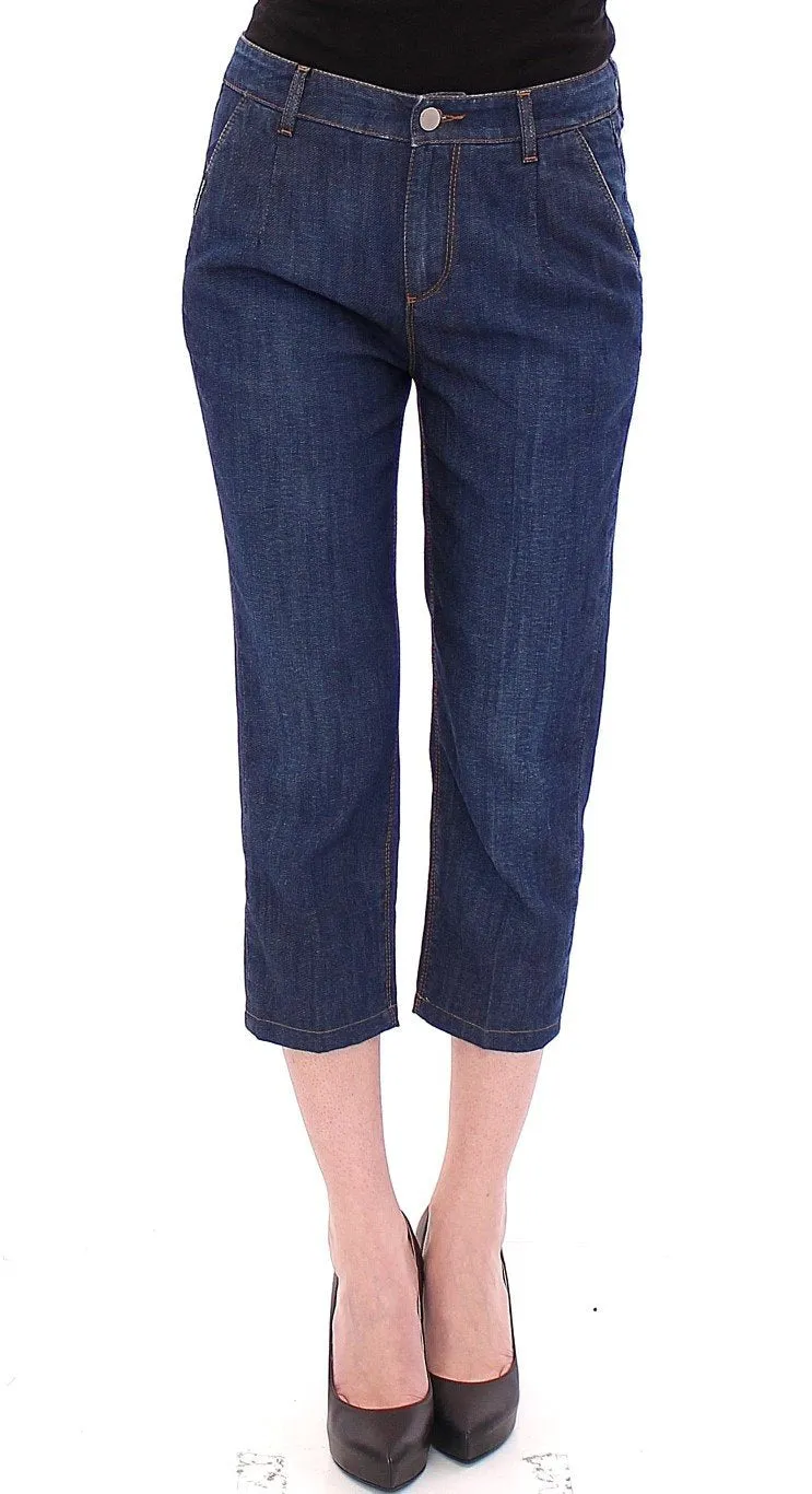 Blue Cotton Cropped Regular Fit Jeans