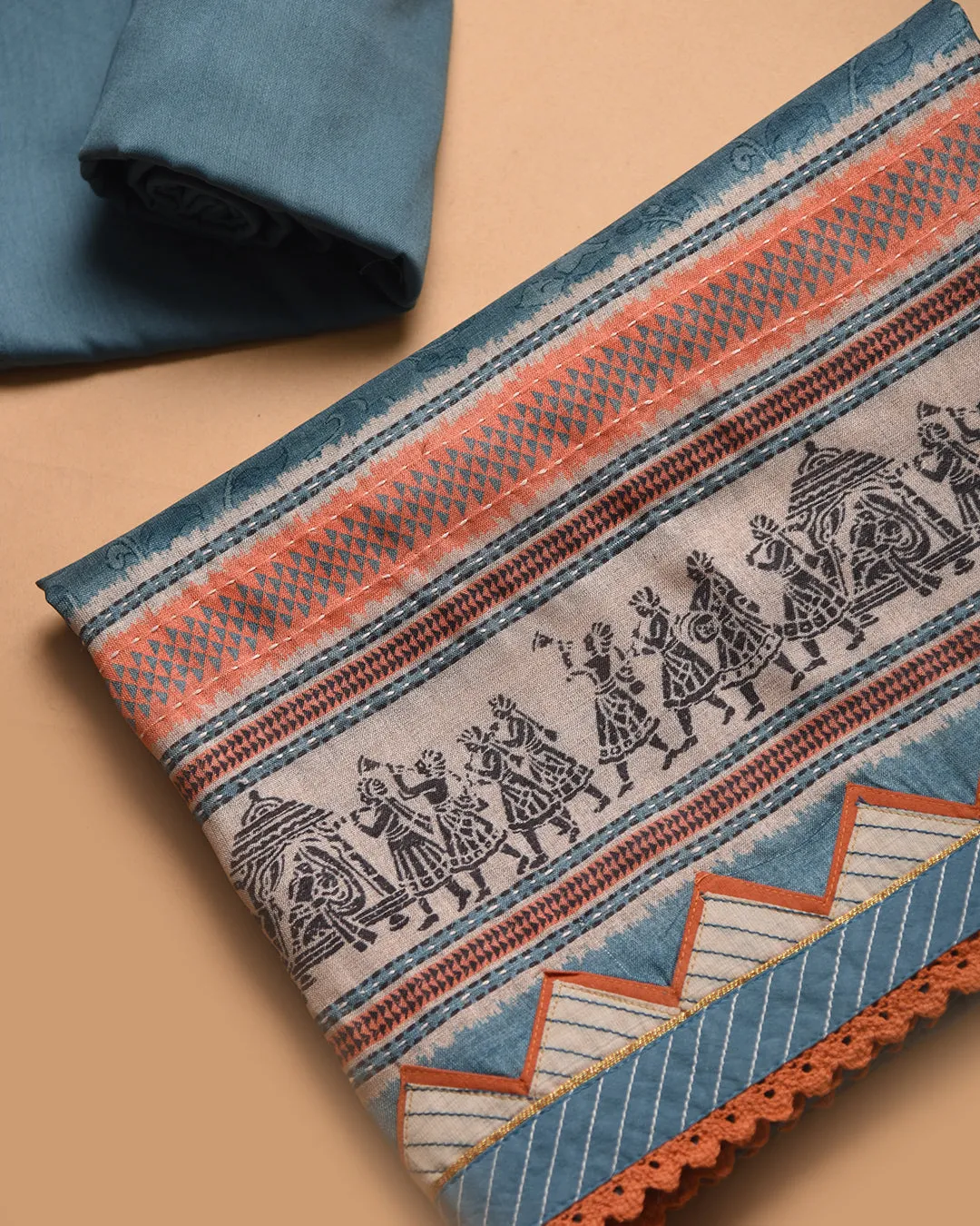 Blue Cotton Silk Blend Printed Unstitched Suit Fabric Set With Cotton Silk Dupatta