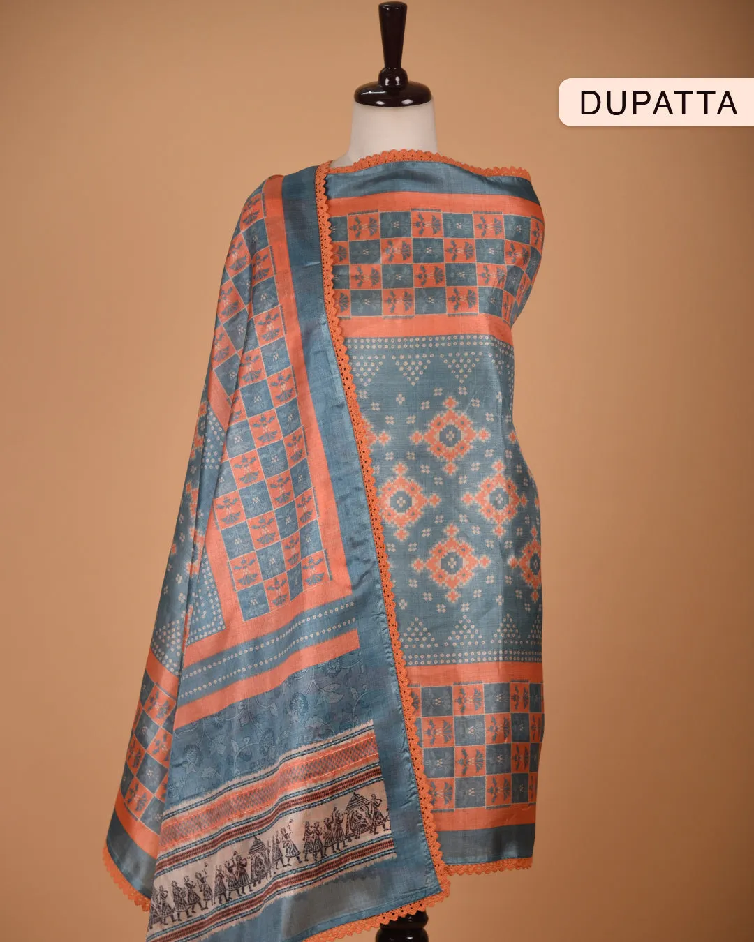 Blue Cotton Silk Blend Printed Unstitched Suit Fabric Set With Cotton Silk Dupatta