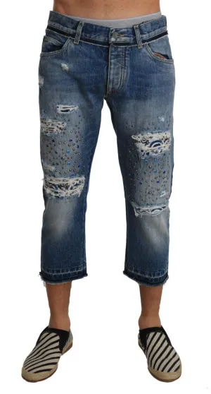 Blue Denim CLASSIC Crystal Cropped Jeans  Pants