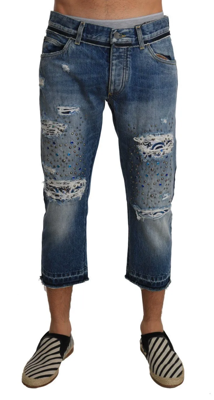 Blue Denim CLASSIC Crystal Cropped Jeans  Pants