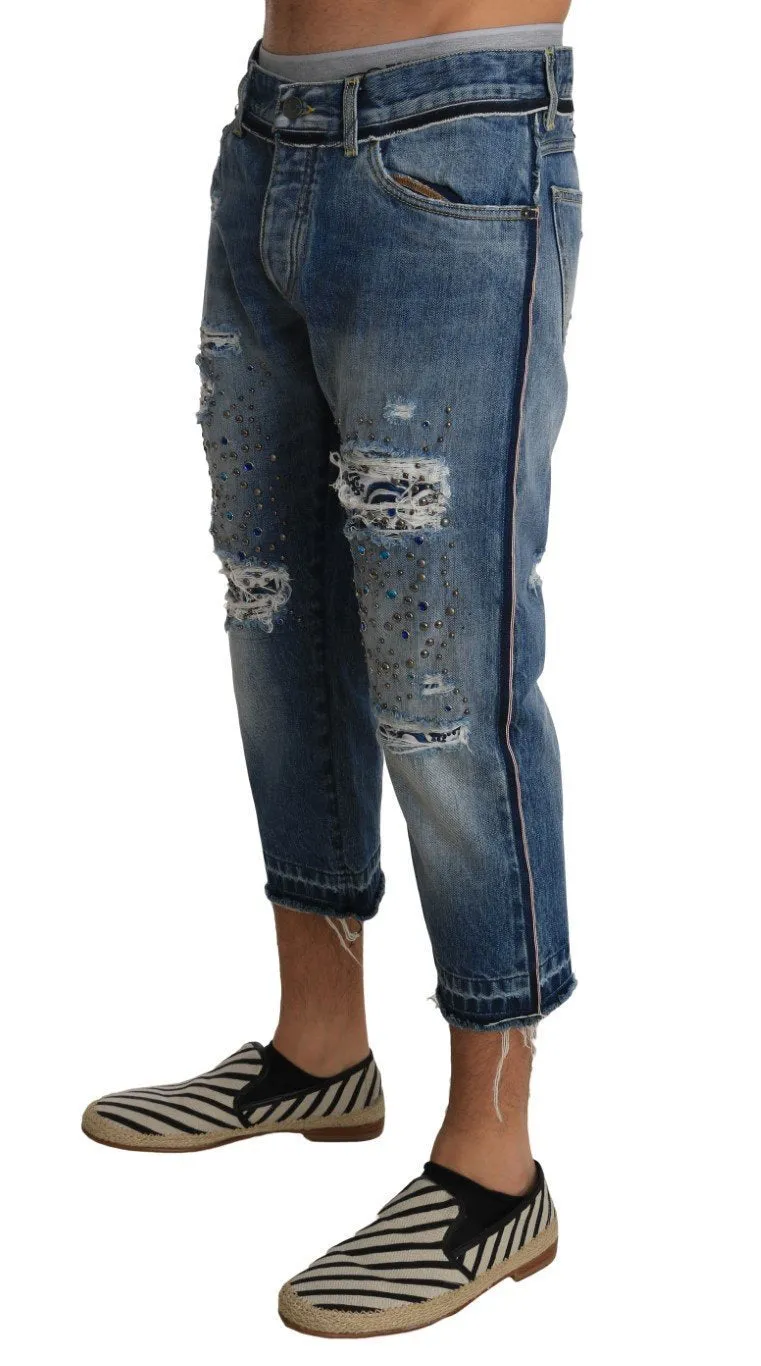 Blue Denim CLASSIC Crystal Cropped Jeans  Pants
