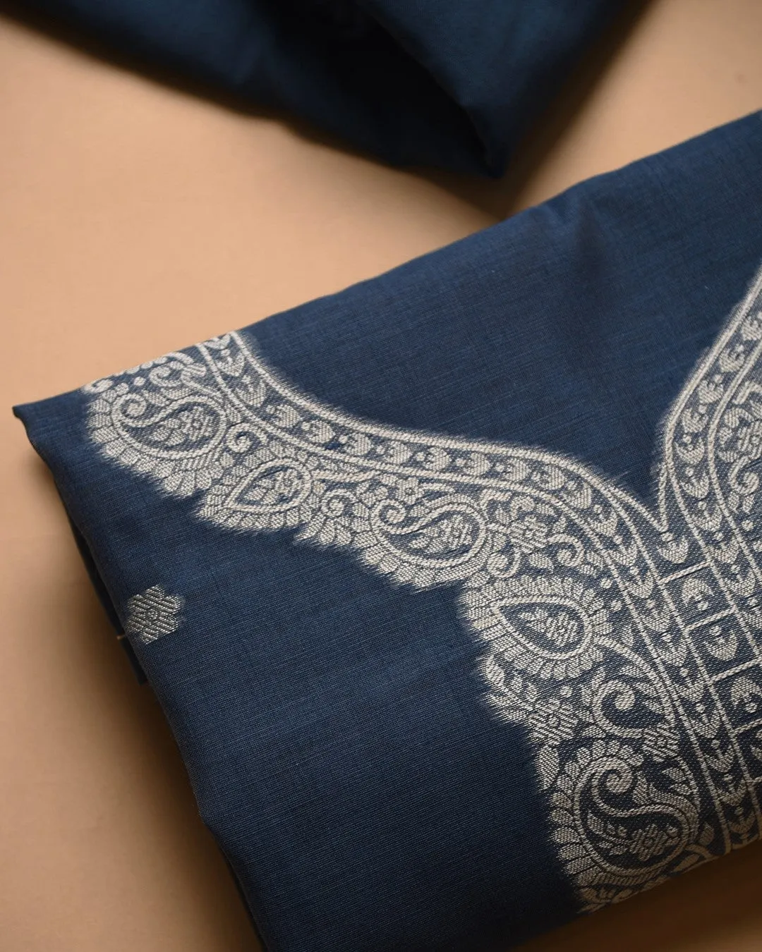 Blue Linen Blend Woven Unstitched Suit Fabric Set With Linen Blend Dupatta