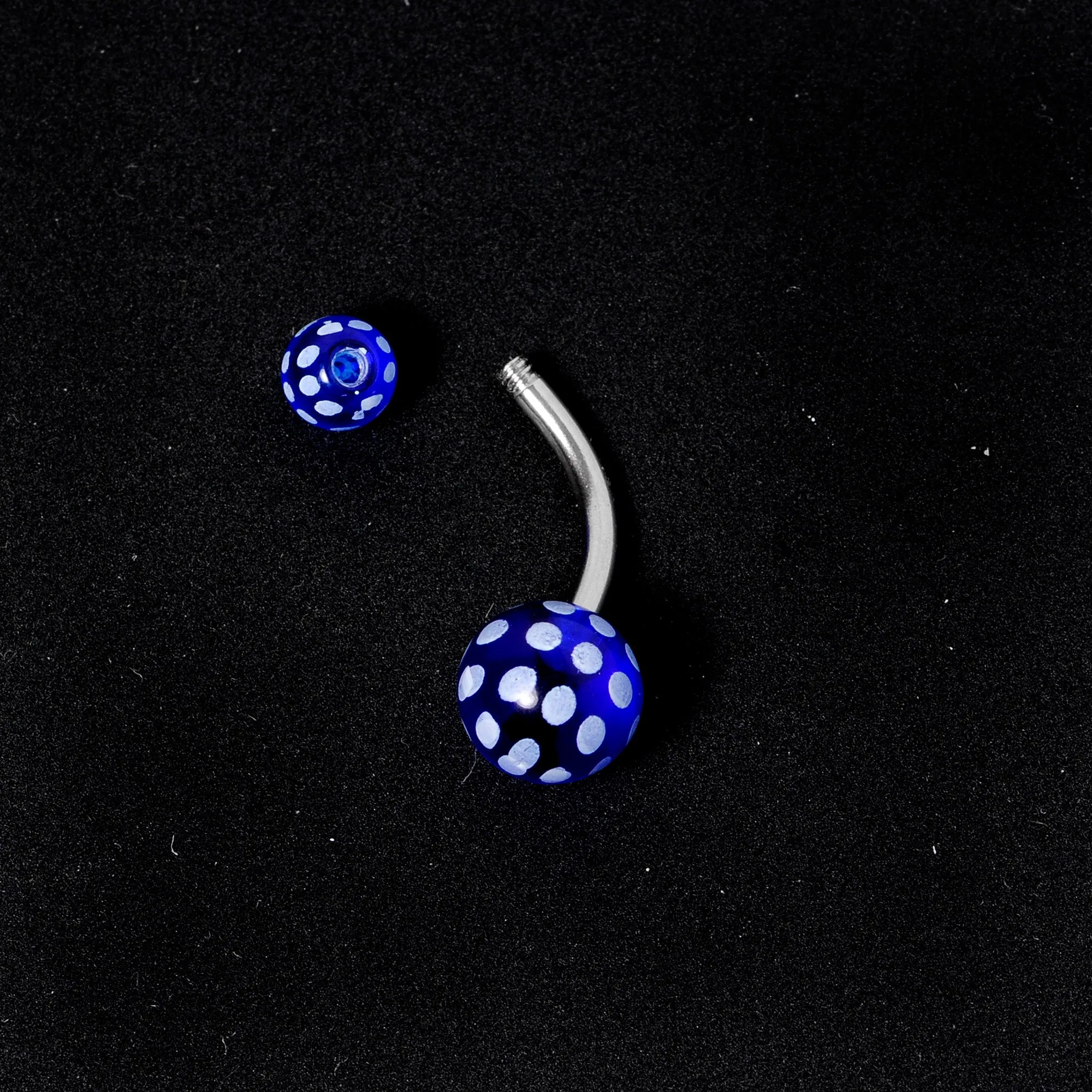 Blue White Polka Dot UV Reactive Acrylic Ball Belly Ring