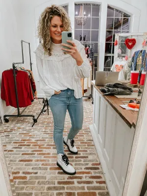 Bohemian Lace Up White Top