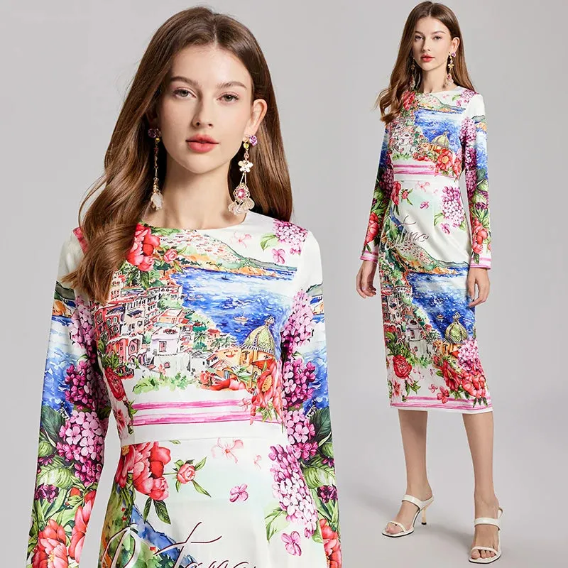 Brand Designer Floral Midi Pencil Dress