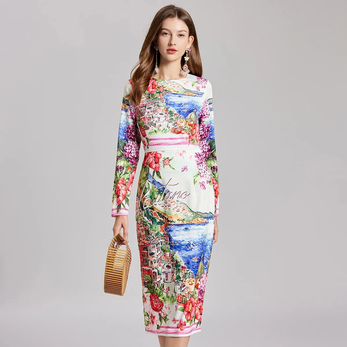 Brand Designer Floral Midi Pencil Dress