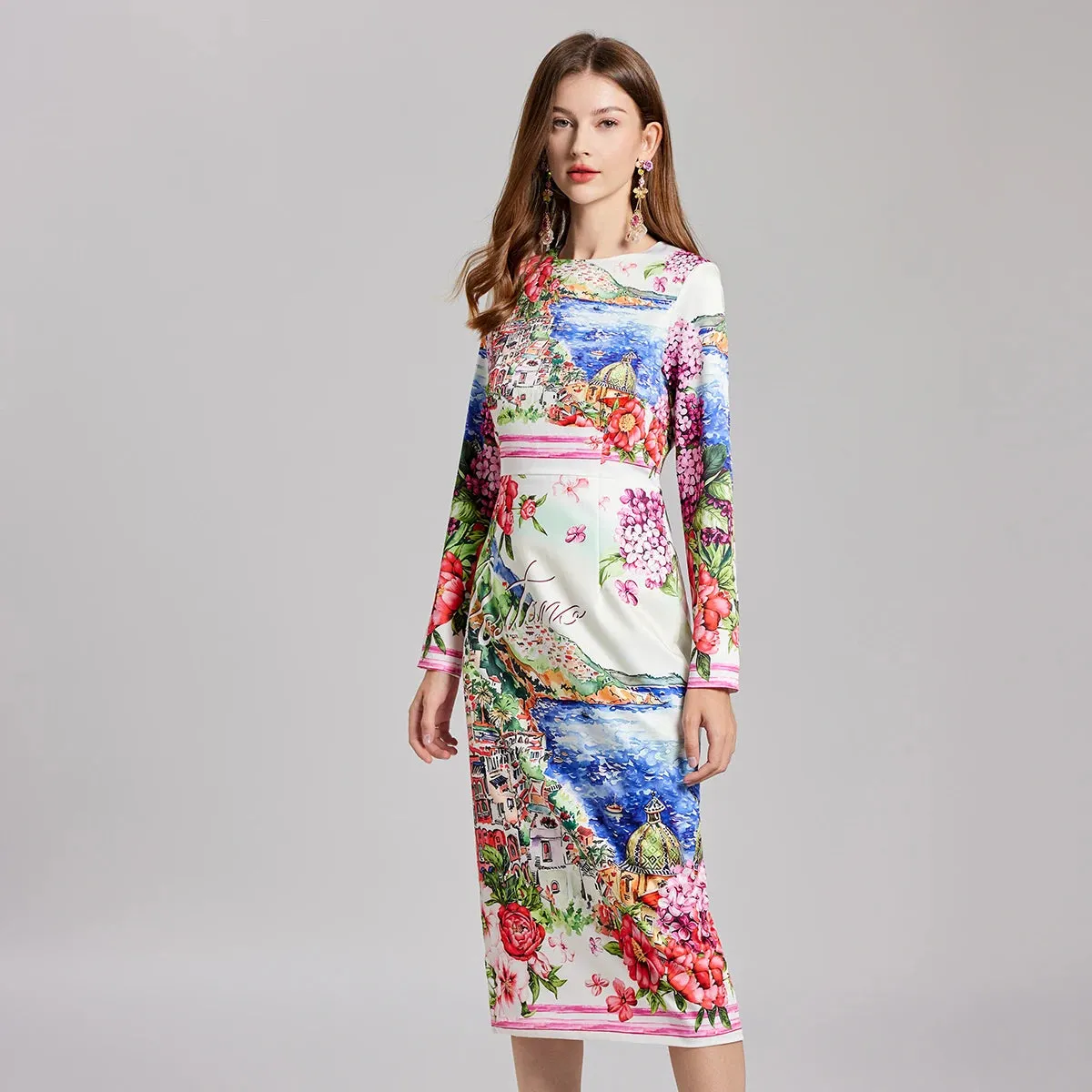 Brand Designer Floral Midi Pencil Dress