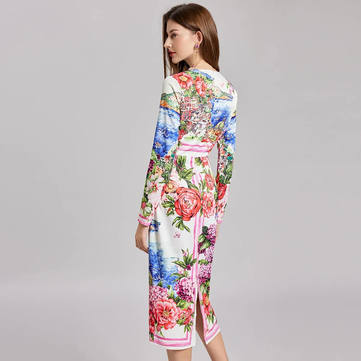 Brand Designer Floral Midi Pencil Dress