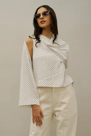 Britt Asymmetric Draped Sleeve Top – Polka Dot