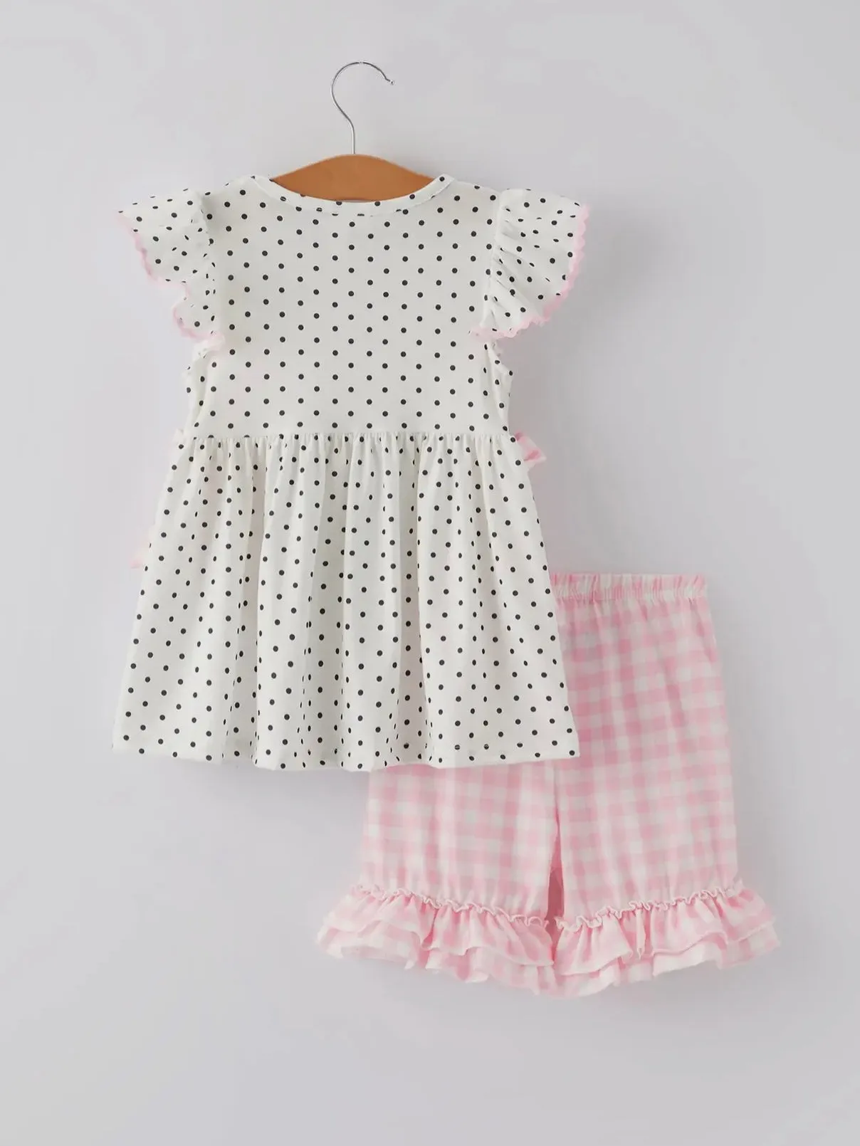 Bunny Hop & Dots Smocked Shorts Set: White Multi