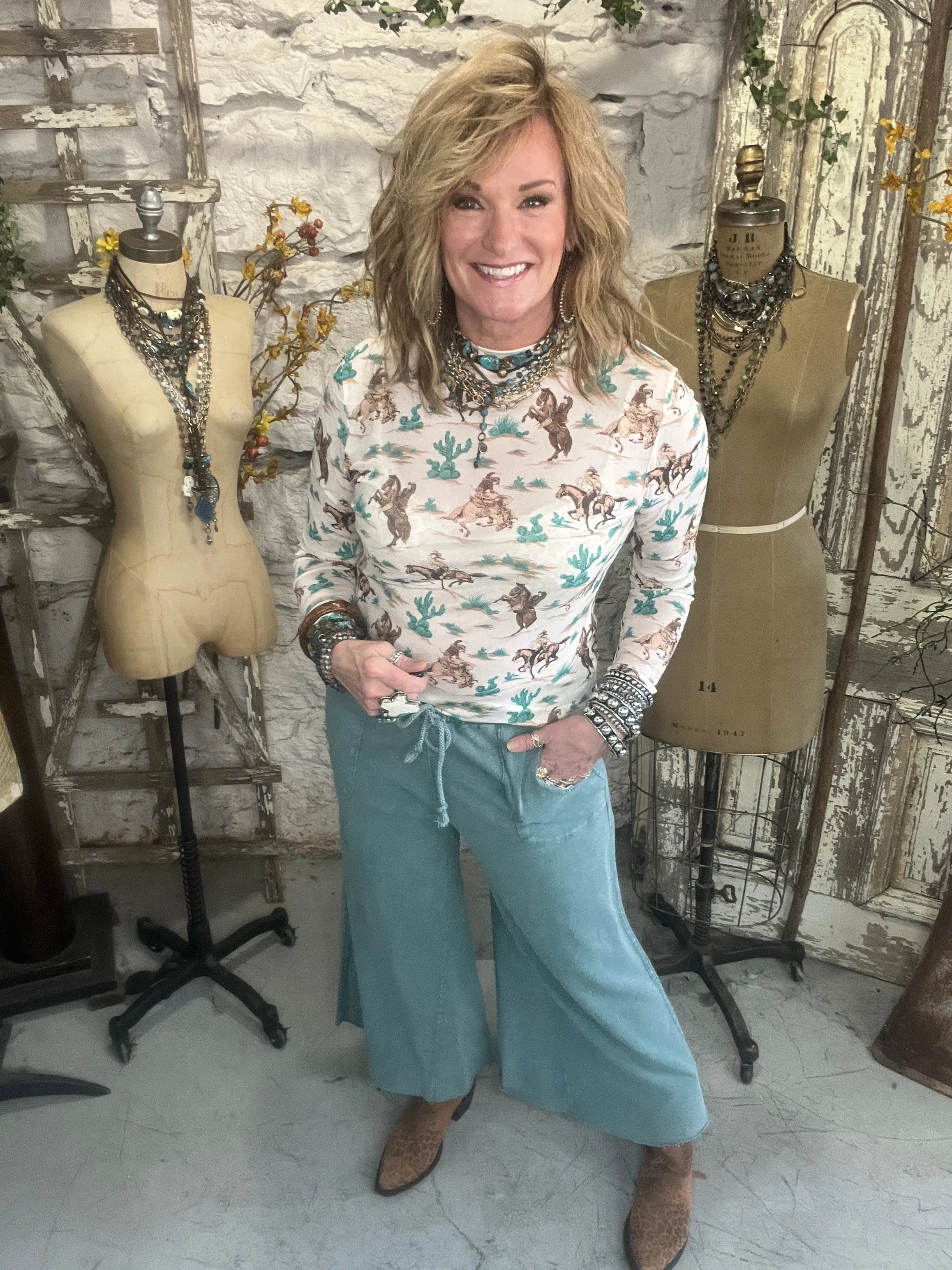 Caribbean Turquoise Lu-Leisure Pants