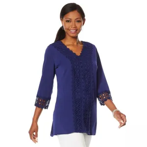 Caya Costa Women's 3/4 Sleeve Crochet Trim Tunic Top