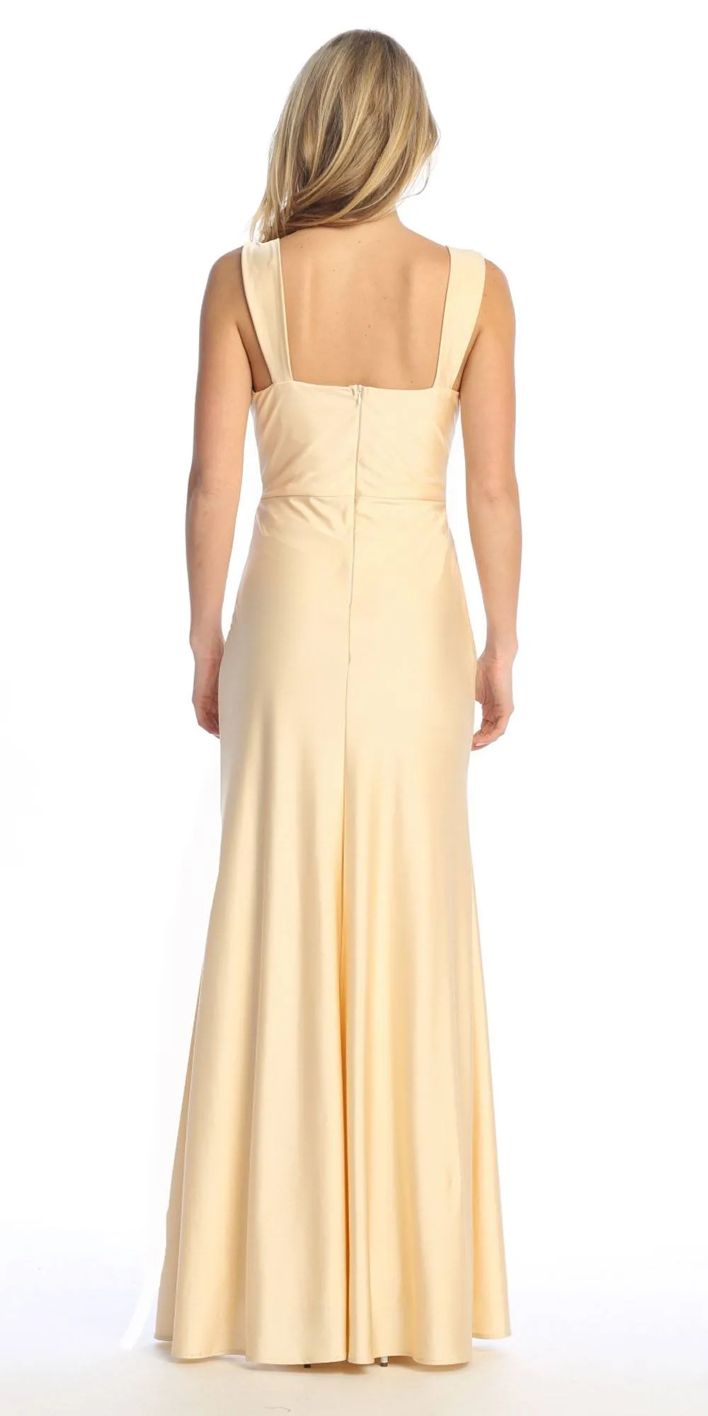 Celavie 6540-L Long Column Gown Ruched Bodice with Slit