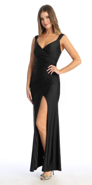 Celavie 6540-L Long Column Gown Ruched Bodice with Slit