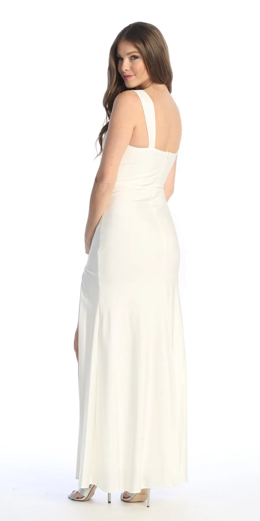 Celavie 6540-L Long Column Gown Ruched Bodice with Slit