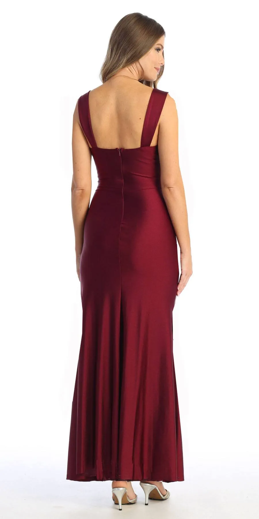 Celavie 6540-L Long Column Gown Ruched Bodice with Slit