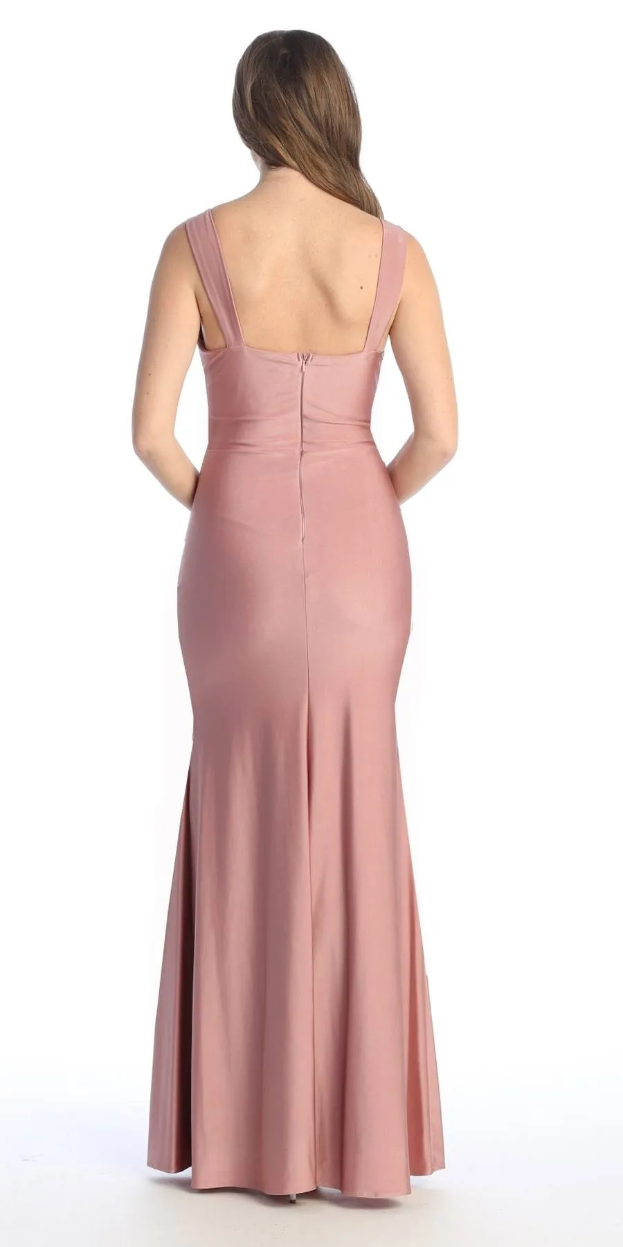 Celavie 6540-L Long Column Gown Ruched Bodice with Slit