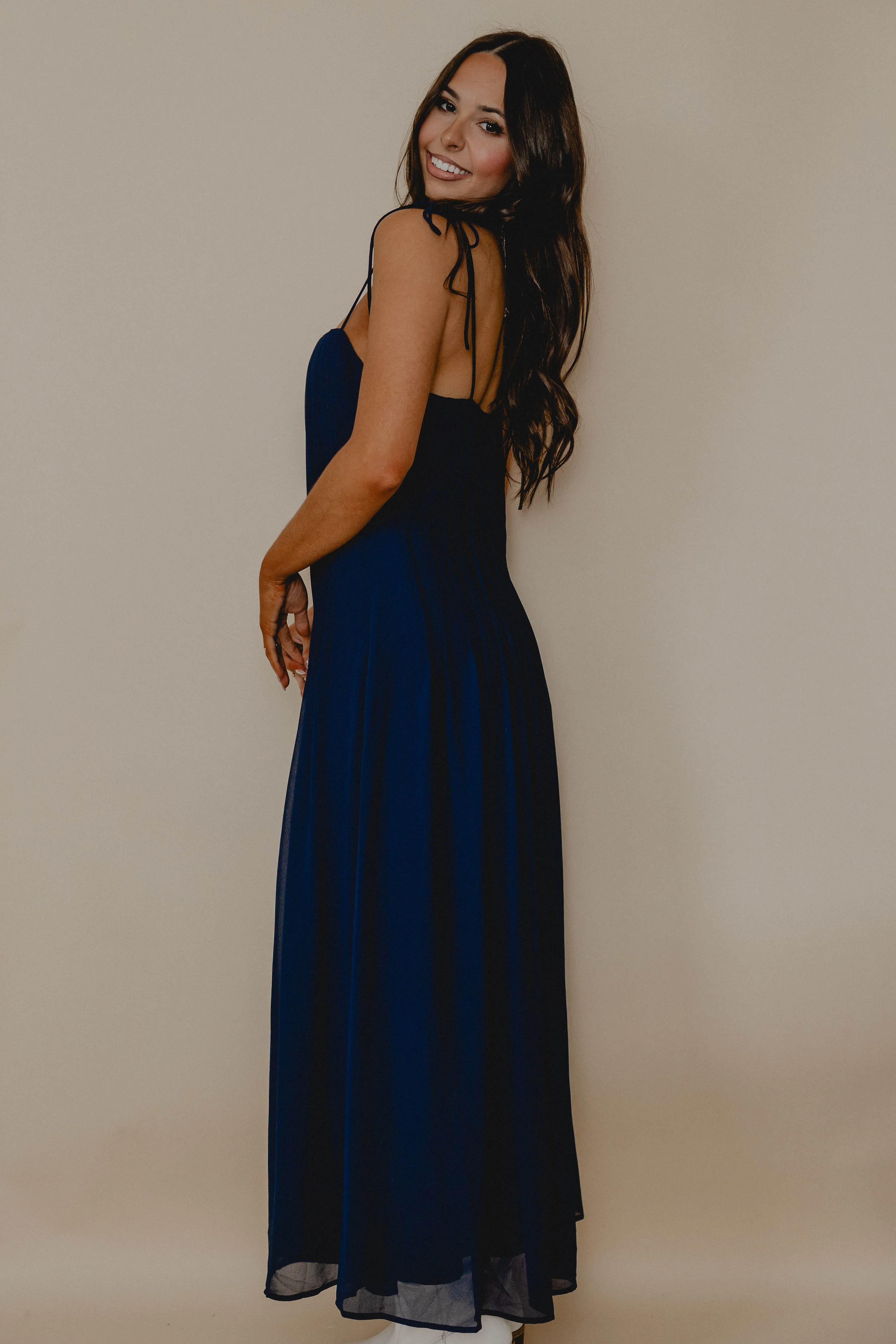 Celeb Gossip Pleated Dress Navy