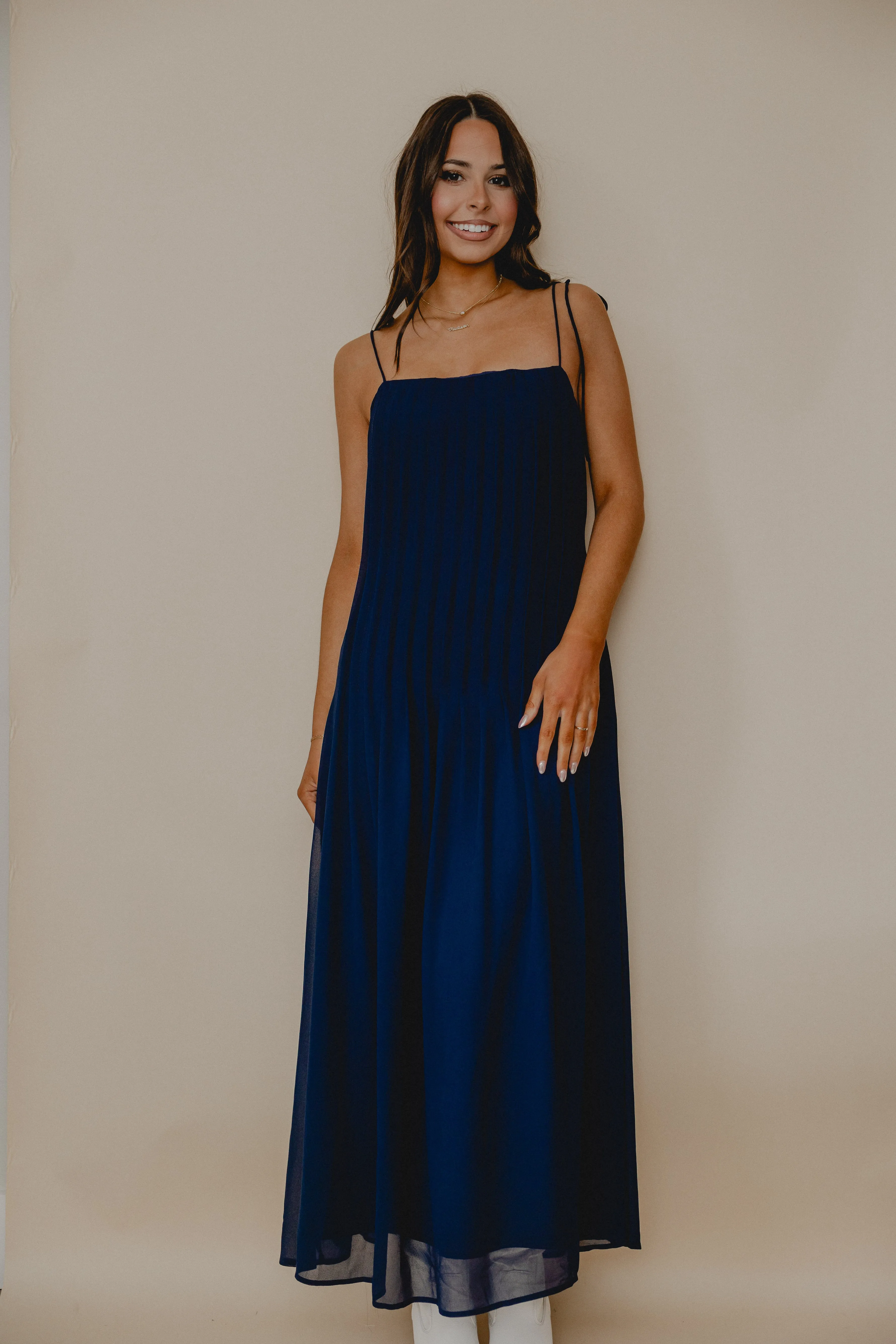 Celeb Gossip Pleated Dress Navy