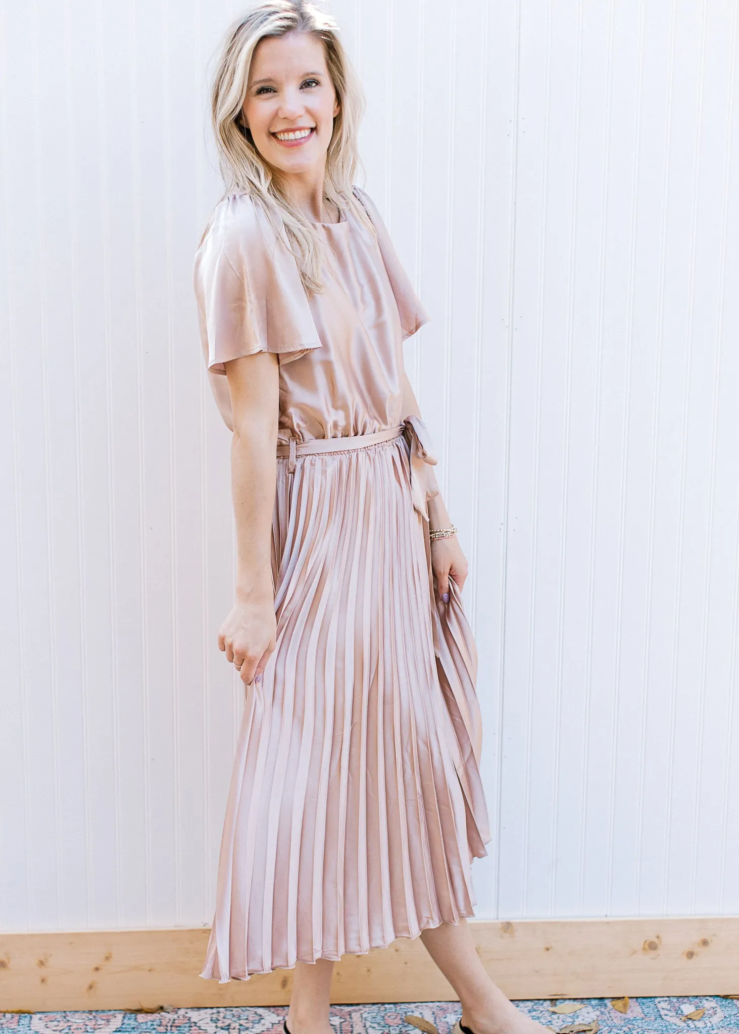 Champagne Satin Midi Dress