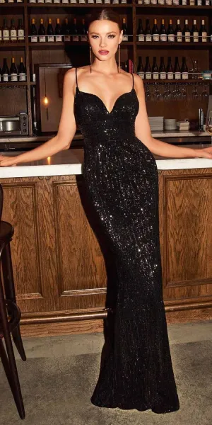 Cinderella Divine CH180 Long Fitted Iridescent Sequin Column Gown