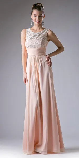 Cinderella Divine CH525 Long Formal Dress Sleeveless Lace Bateau Neck