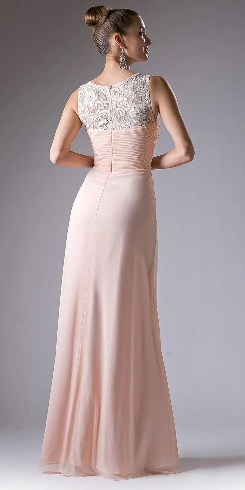 Cinderella Divine CH525 Long Formal Dress Sleeveless Lace Bateau Neck