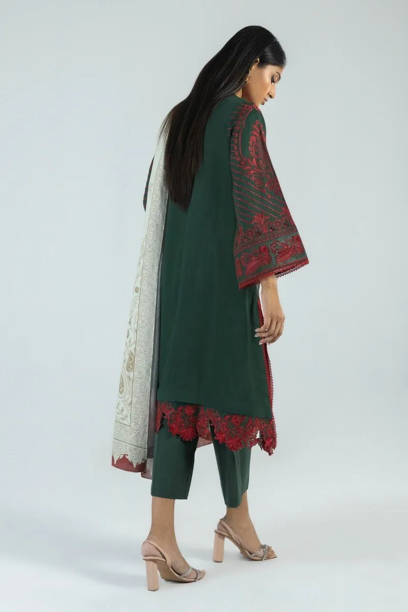 Classical Embroidered Green Pakistani Salwar Kameez Suit Dupatta