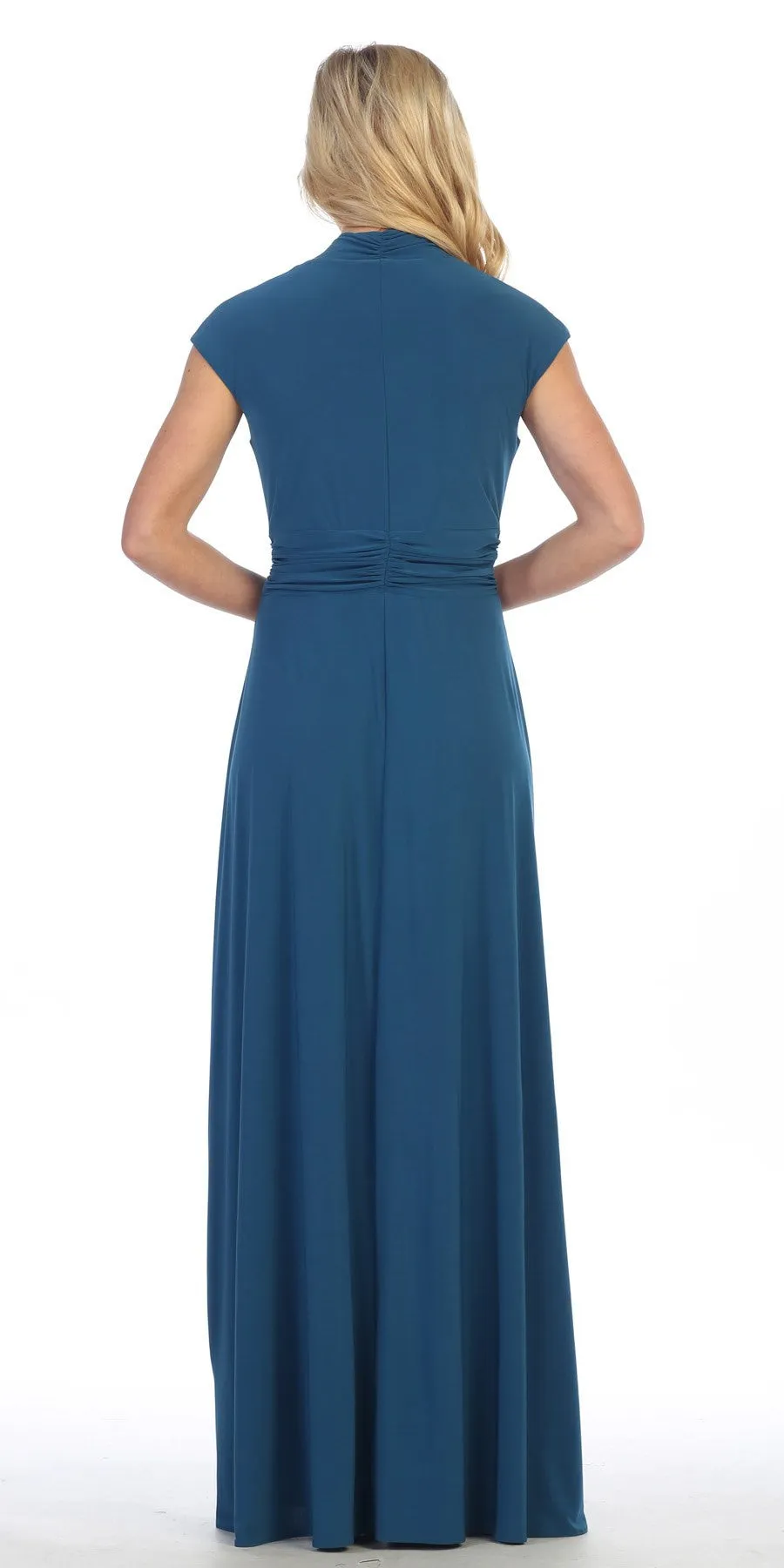 CLEARANCE - Celavie 2466L Red Cap Sleeve A-line Long Dress (Size 2XL)