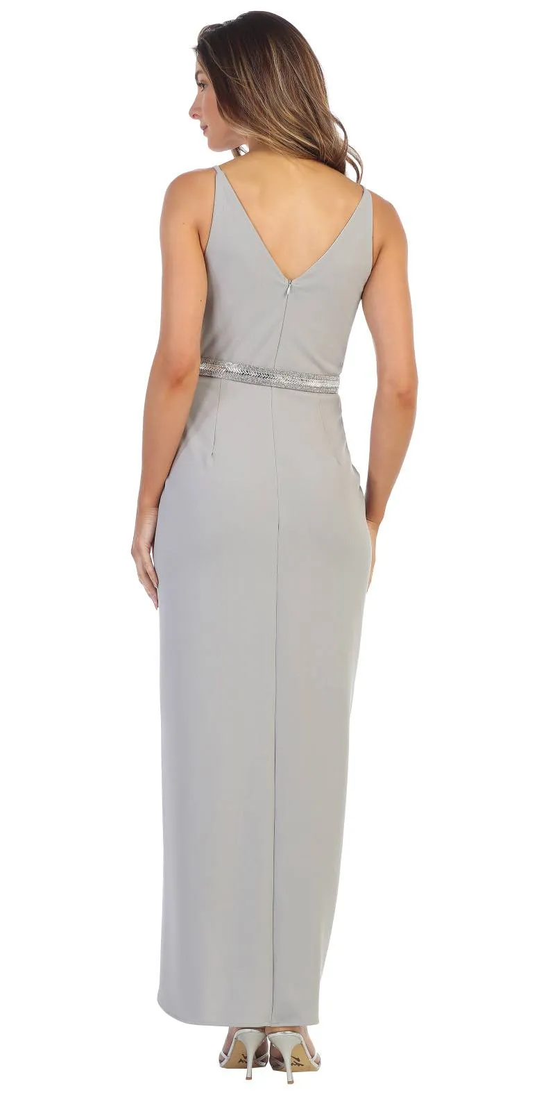 CLEARANCE - Spaghetti Strap Belted Faux-Wrap Style Long Formal Dress (Size XL)