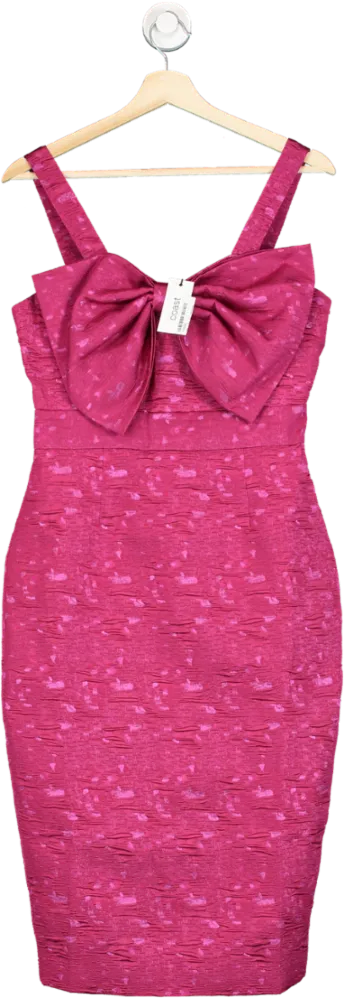 Coast Pink Petite Bow Front Jacquard Cami Midi Pencil Dress UK 10
