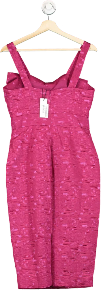 Coast Pink Petite Bow Front Jacquard Cami Midi Pencil Dress UK 10