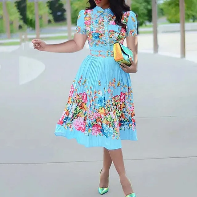 Collar Pleated Midi Dress