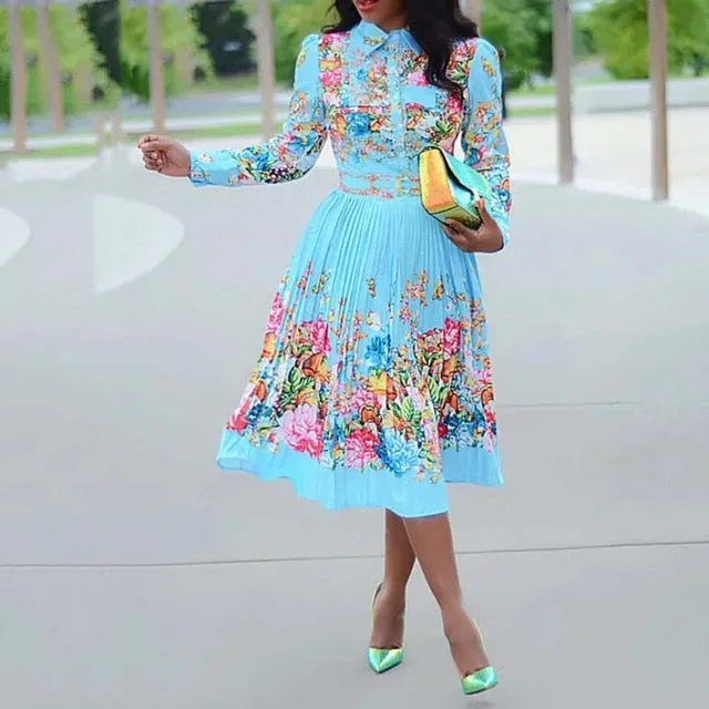 Collar Pleated Midi Dress