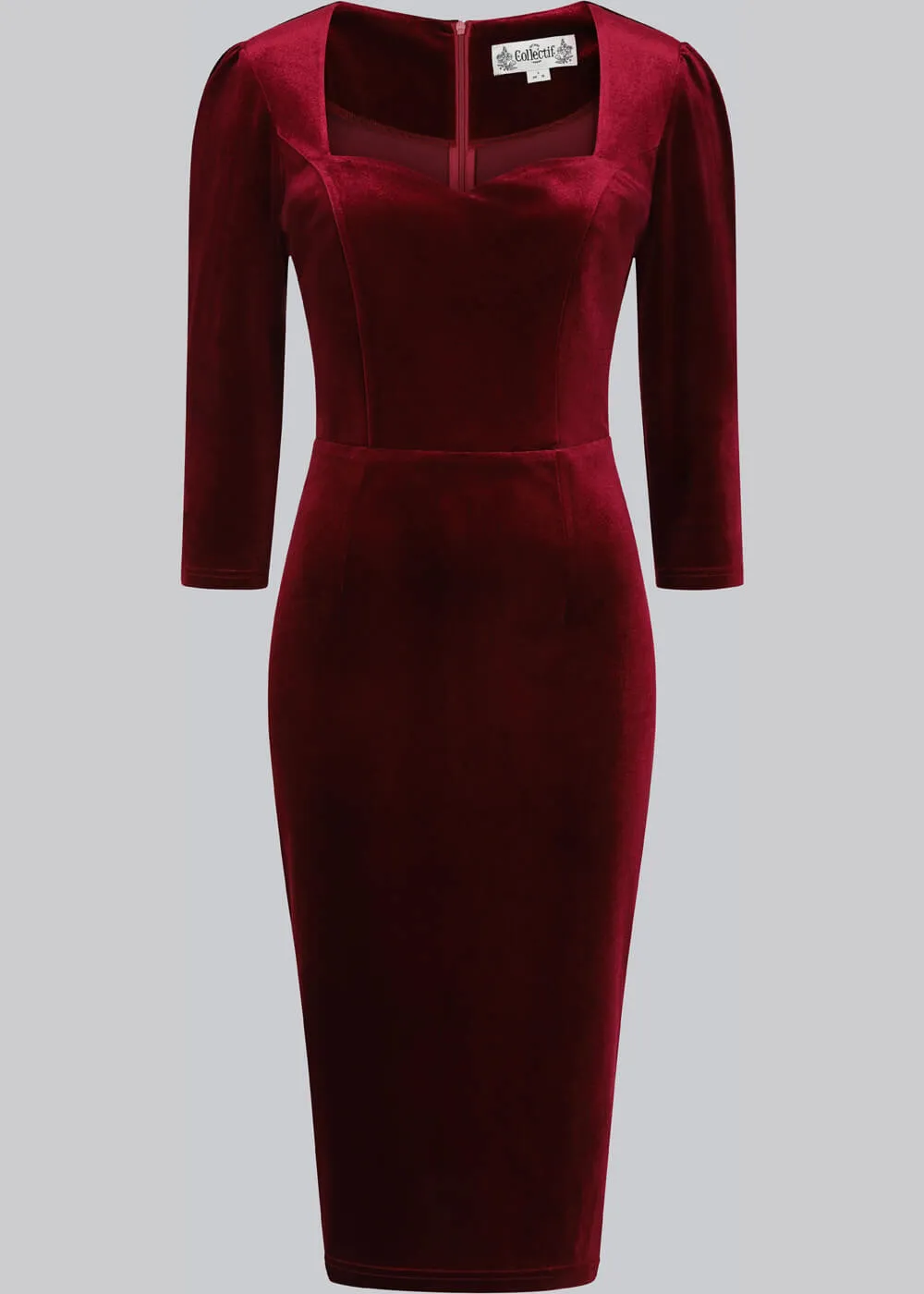 Collectif Vanessa Velvet 50's Pencil Dress Red