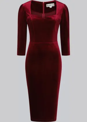 Collectif Vanessa Velvet 50's Pencil Dress Red