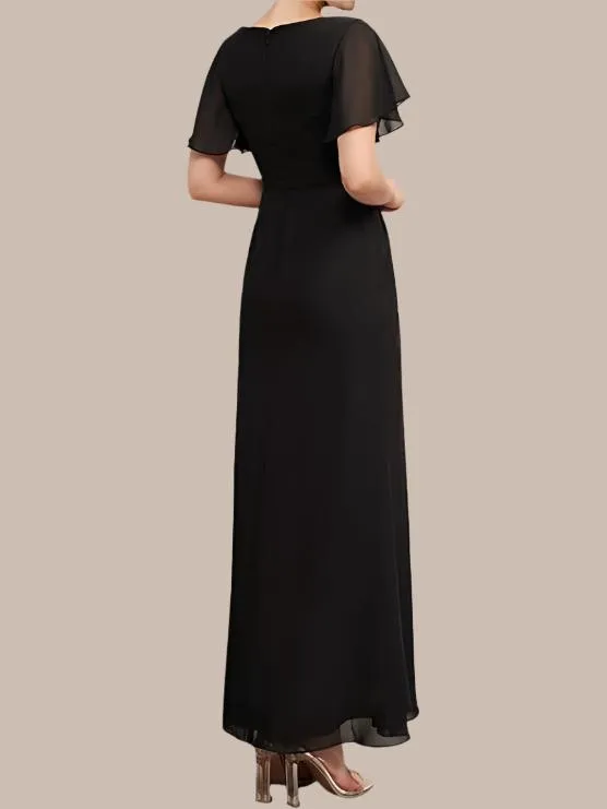 Column Chiffon Short Sleeves Ankle Length Mother of The Bride Dresses