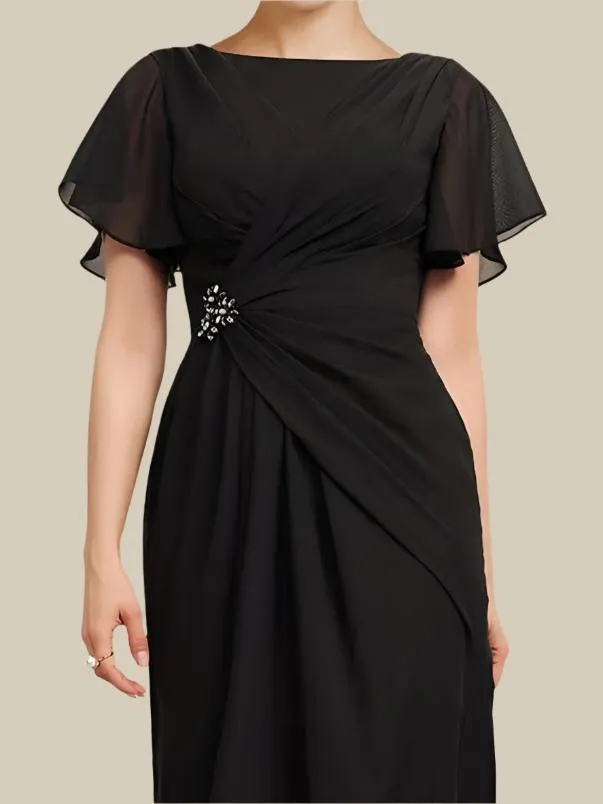 Column Chiffon Short Sleeves Ankle Length Mother of The Bride Dresses