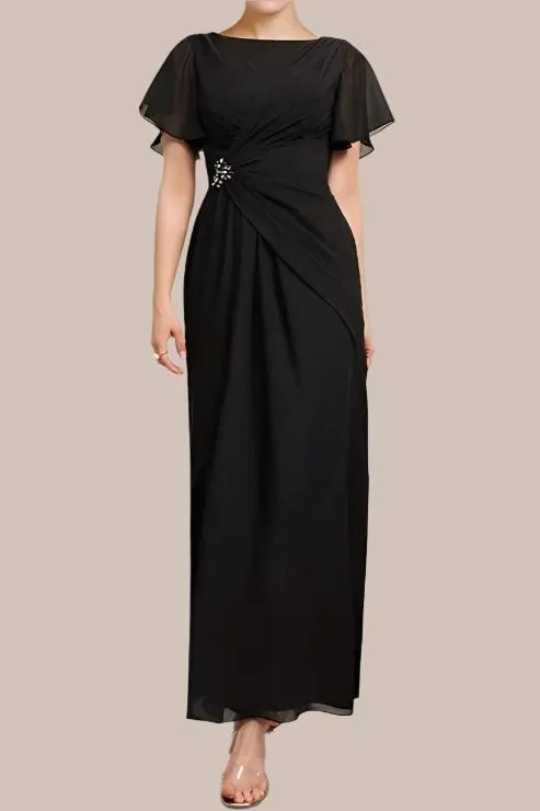 Column Chiffon Short Sleeves Ankle Length Mother of The Bride Dresses