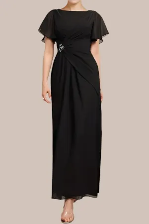 Column Chiffon Short Sleeves Ankle Length Mother of The Bride Dresses
