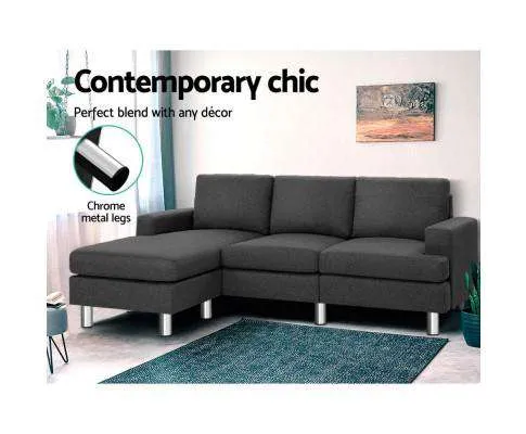 Corner Chaise Fabric - Dark Grey