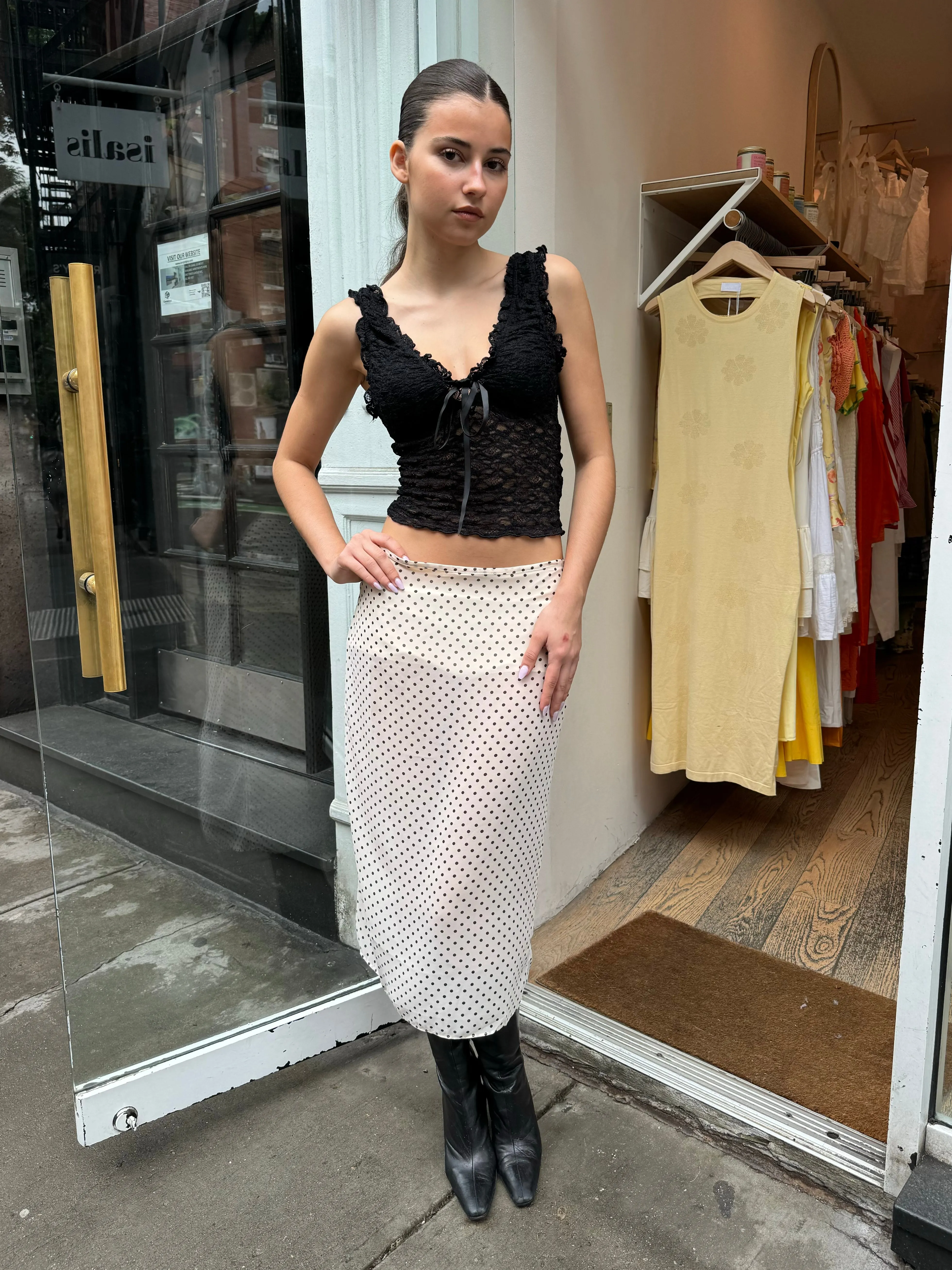 Cressida Sheer Midi Skirt in Polka Dot