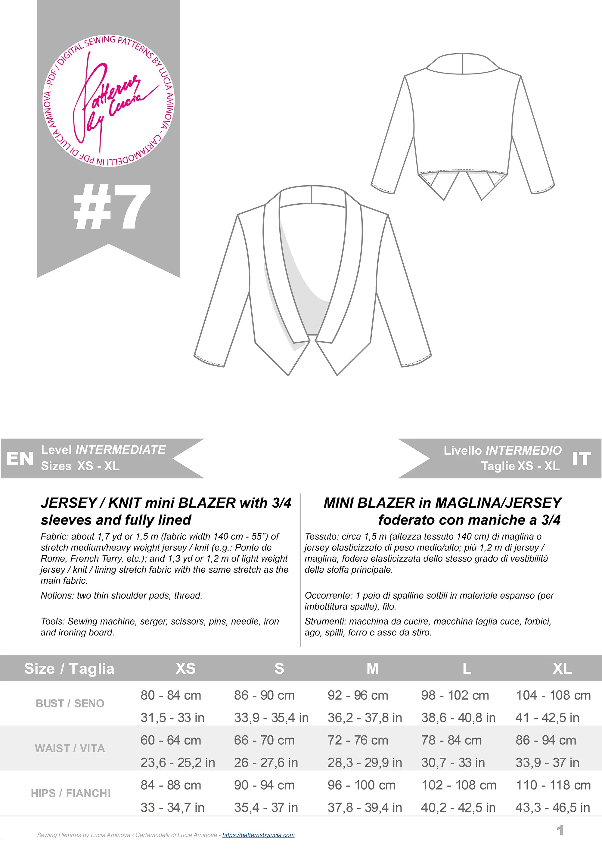 Cropped Blazer Sewing Pattern N.7
