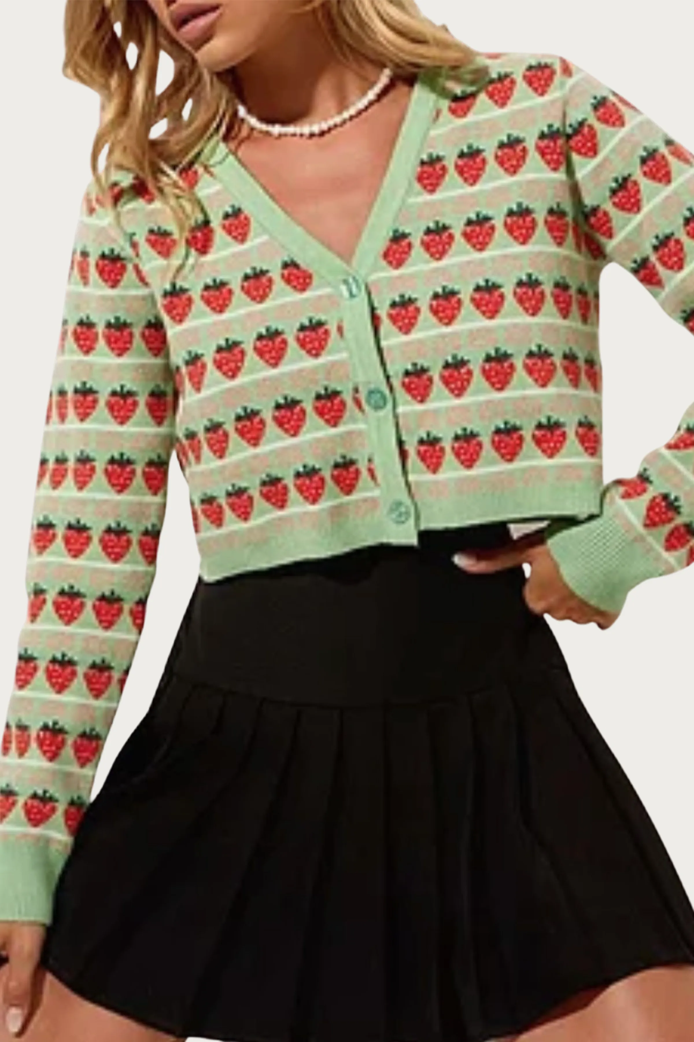 CROPPED RETRO STRAWBERRY CARDIGAN