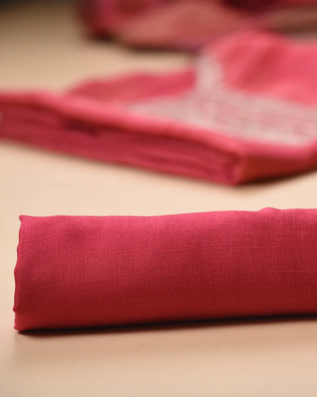 Deep Pink Shimmer Georgette Embroidered Unstitched Suit Fabric Set With Silk Viscose Dupatta
