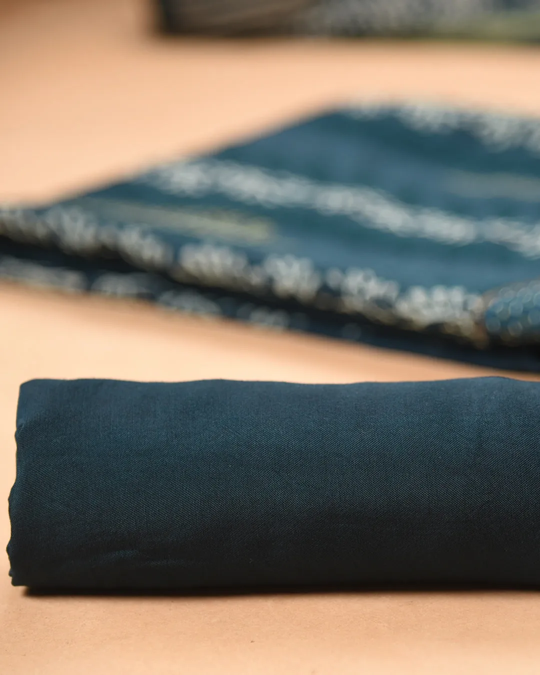 Deep Turquoise Muslin Blend Printed With Embroidery Unstitched Suit Fabric Set With Chanderi Printed Dupatta